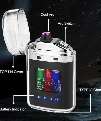 Stylish Transparent Electrical Lighter, Dual Arc, USB Rechargeable Cigarette Plasma Lighter - Ideal for Camping & Smoking, Unique Windproof Pocket-Sized, Cool and Fancy Design